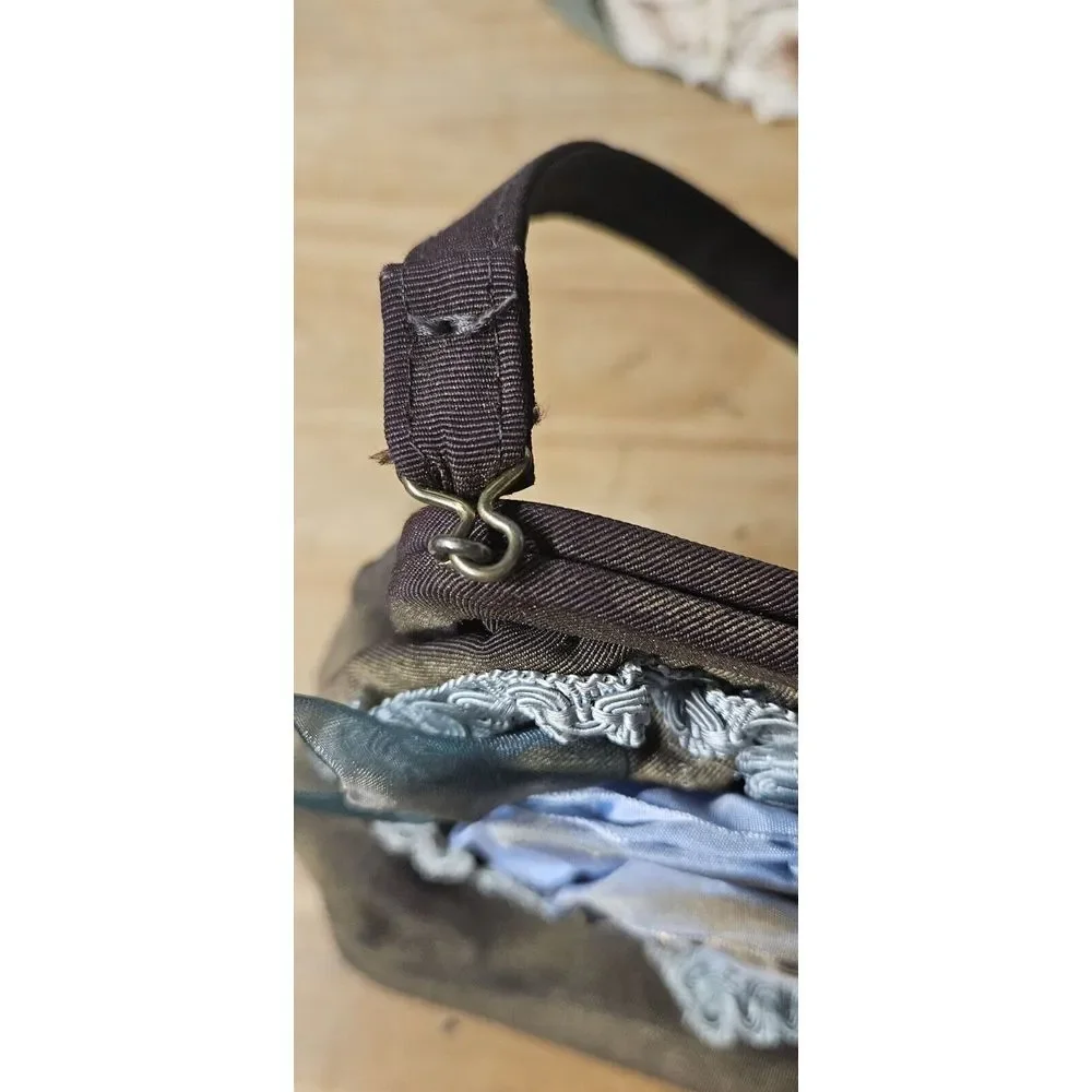 Vintage Handmade stitched Fabric brooches floral‎ upper retro bucket handbag